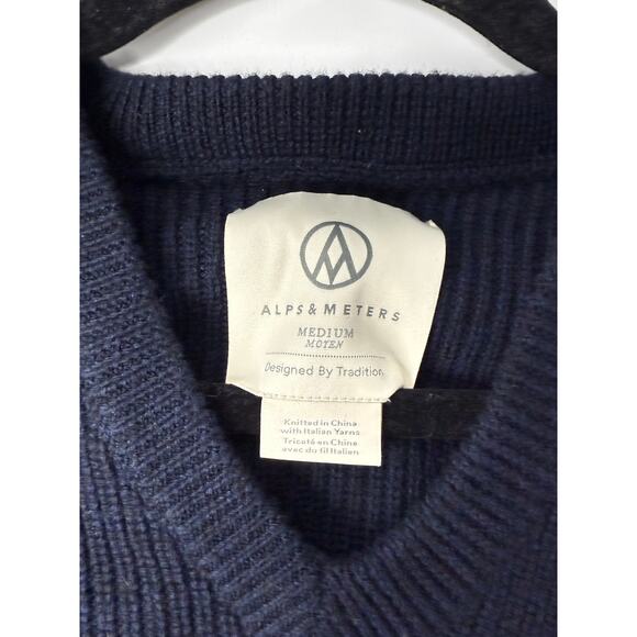 Alps & Meters Patrol Sweater Men’s M Navy Merino Wool Canvas Panel Ski Style - Picture 4 of 9